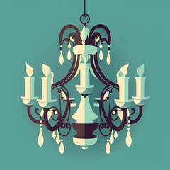Fototapeta na wymiar Flat style, illustration, vector art, icon, simple, chandelier illustration for home, place of worship, wedding building, big event, Generative AI