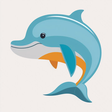 Flat cartoon style, illustration, vector, icon, simple, mascot design for cute dolphins, Generative AI