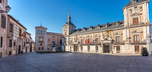 Plaza de la Villa de Madrid seat of the city council in its historic buildings, Spain.
