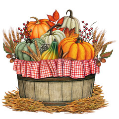 Watercolor harvest pumpkin basket decoration