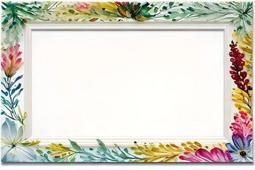 a white wooden frame with painted on floral design with water colors against a white background