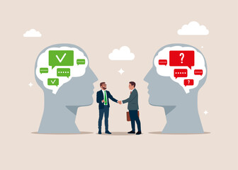 Negotiation and compromise, common ground. Modern vector illustration in flat style. 