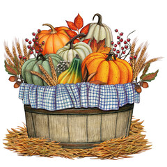 Watercolor harvest pumpkin basket decoration