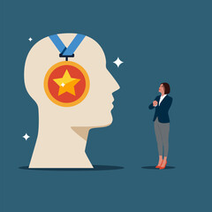 Employee of the month. First result competition winner, golden medal award. Modern vector illustration in flat style. 