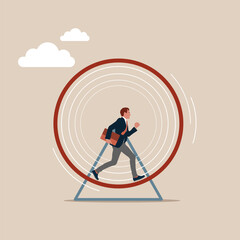 Businessman running in a hamster wheel. Modern vector illustration in flat style. 