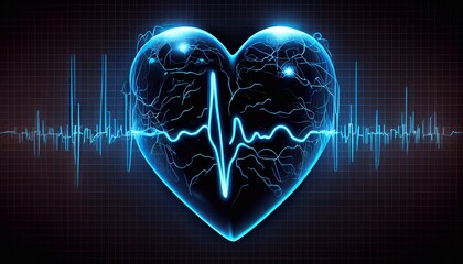 The human heart and cardiogram. Generative AI.