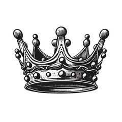 King crown vector Illustration hand drawn on white. Crown isolated, hand drawn crown on a transparent background.
