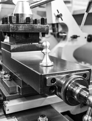 Round workpiece in lathe close-up in the mechanical assembly shop of the enterprise