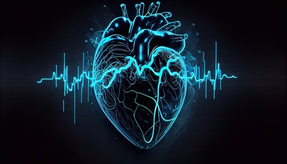 The human heart and cardiogram. Generative AI.