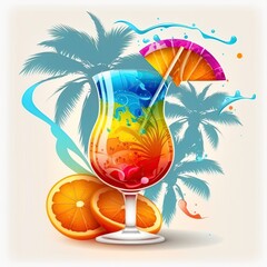 cartoon illustration, jar with fruits and juice and multiple colors,generative ai