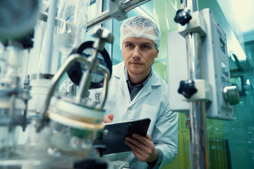 Portrait of a scientist, apothecary extracting cannabis oil using scientific equipment in a...