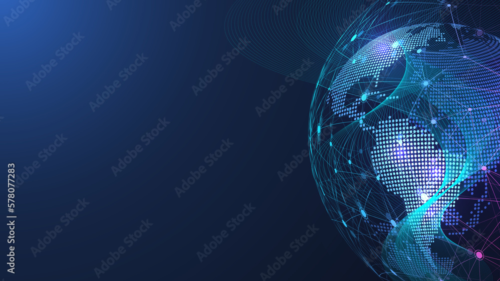 Poster Global network connection illustration. World map point and line composition concept of global business. Global internet technology. Big data visualization illustration