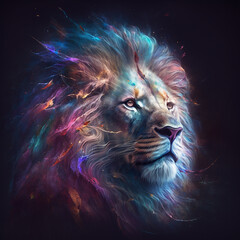 colorful lion in the night