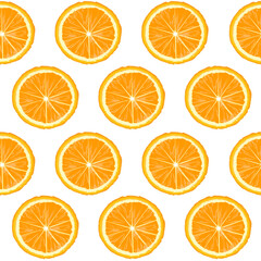 Obraz premium Rows with orange slices on white background, seamless pattern