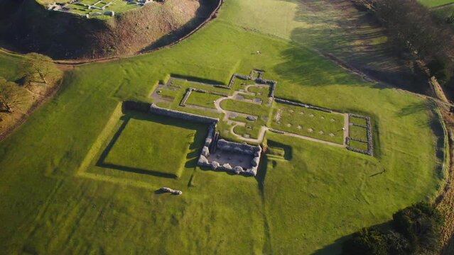 Aerial view of Cathedral ruins at Old Sarum castle, Salisbury, UK
