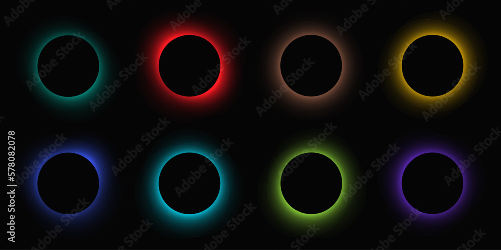 Poster set of circle illuminate light frames with color gradient