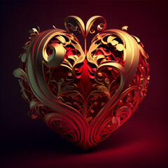 Generated IA.Illustration of a metallic heart.