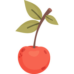 One cherry. Ripe fruit with leaves