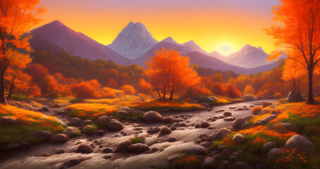 AI Digital Illustration Autumn Meadow