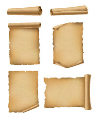 Papyrus. Old vintage damaged paper decent vector realistic parchment - obrazy, fototapety, plakaty