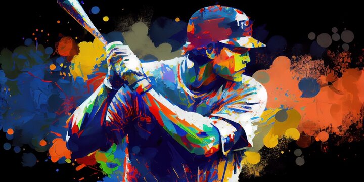 Colorful abstract painting of a professional baseball player. Generative AI