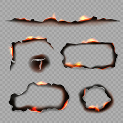 Burn paper. Borders and stripped shapes of burning papers decent vector realistic templates isolated