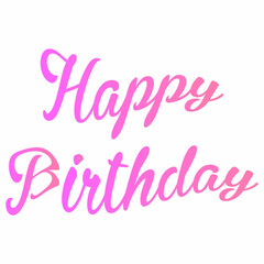 Pink happy birthday text on a white background.
