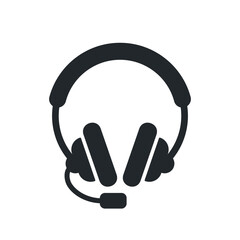 flat vector image on a white background, headphones icon with a microphone, support service or online consultation