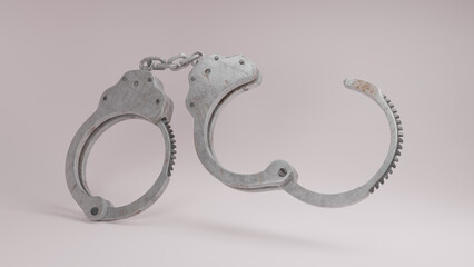 3d render Old handcuffs open and closed ring illustration on white background