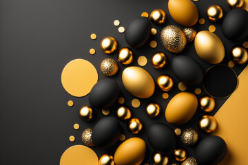 Elegant stylish Easter background with gold and black decor. Template for Design. Mock Up. AI generated.