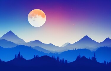mountains and moon