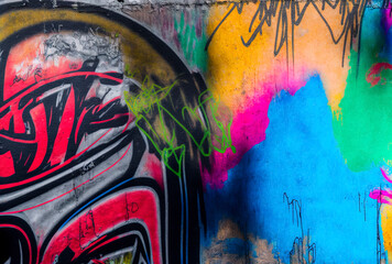 Abstract graffiti paintings on the concrete wall, colorful graffiti wall, grafitti background, generative ai