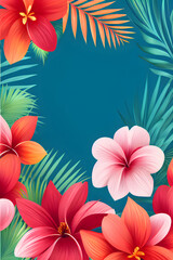 Tropical flowers vintage background with empty space for writing. Generative AI