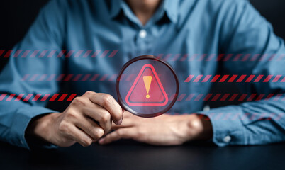 System warning caution sign for notification error and maintenance concept. cyber attack on...
