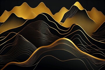 Golden mountain line art with Generative AI technology