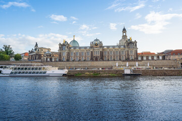 Naklejka na ściany i meble Elbe River skyline with Bruhls Terrace and Dresden Academy of Fine Arts - Dresden, Saxony, Germany