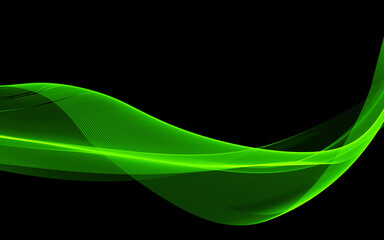 Fototapeta na wymiar Abstract green neon glowing colourful soft flowing intersecting technology fluid curves distorted creative fusion print design black background 