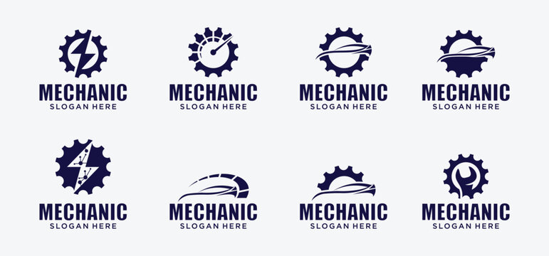Mechanical technology logo, combination gear oil logo symbol, gear and piston, engine parts.