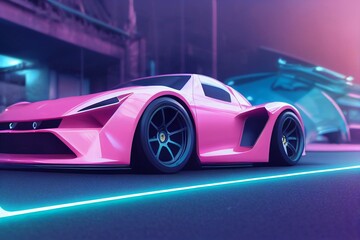 Obraz na płótnie Canvas 3d rendered illustration of a neon style sports car. Generative AI