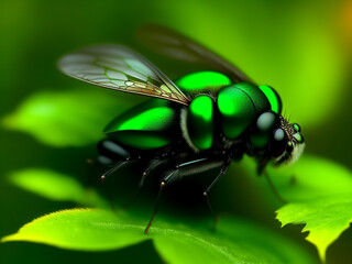 green flies green on leaves. Generative AI