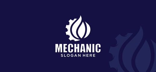 Mechanical technology logo, combination gear oil logo symbol, gear and piston, engine parts.