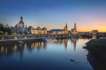 Dresden skyline with Elbe River at sunset - Dresden, Saxony, Germany