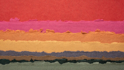 abstract sunset or sunrise landscape in orange and red - a collection of handmade rag papers