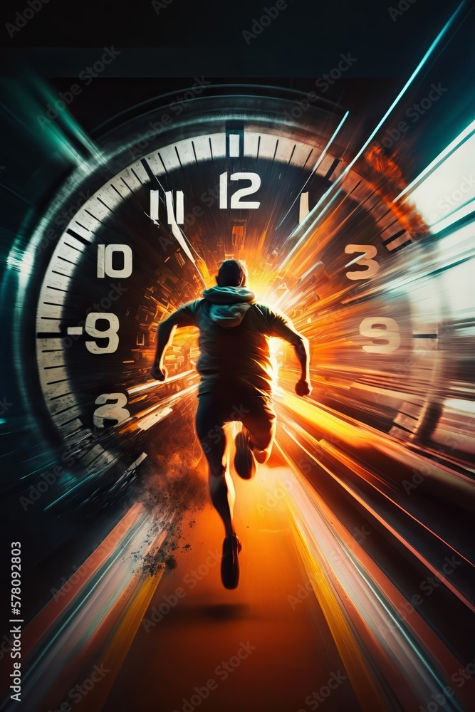 Aufkleber running man with speedometer on dark background. sport and speed concept. generative ai