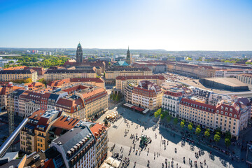 Aerial view of Dresden New Town Hall, Kreuzkirche Church and Neumarkt - Dresden, Saxony, Germany - obrazy, fototapety, plakaty