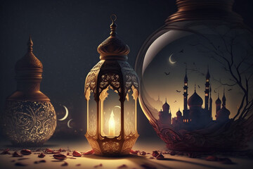 Ramadan lantern lamp at night