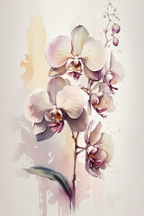 Orchid flowers in watercolor with the white background. Illustration - Plants and flowers
