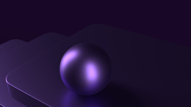 3D sphere on stairs. Epic purple wallpaper scene. Stairs go to limitless
