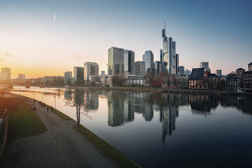 Fototapeta na wymiar Frankfurt skyline and Main River at sunset - Frankfurt, Germany