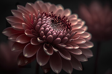 Close-up maroon chrysanthemum flower with blurred background. 3D realistic illustration. Based on Generative AI
